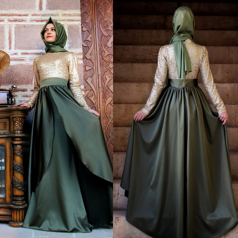 Fashion Custom Made Long Sleeve Muslim Kaftans Evening Dresses Dubai Sequin Women Malaysia Muslims Abaya Dresses