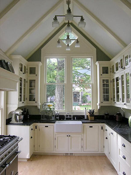 black and white kitchen in a Victorian cottage