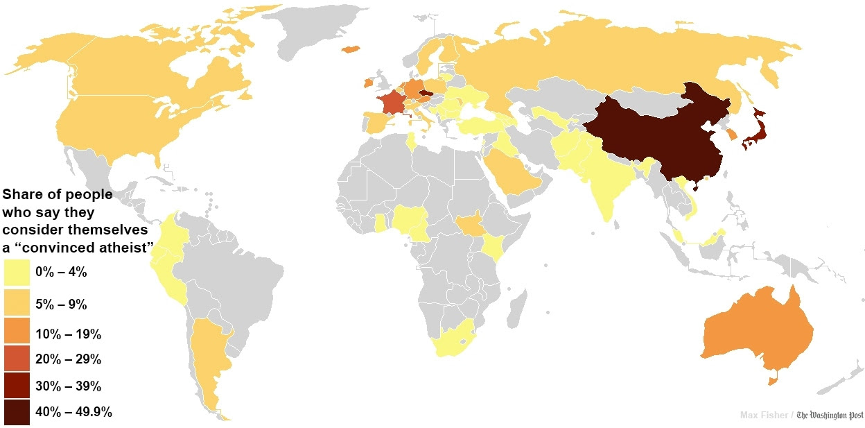 Clique para ampliar. Fonte de dados: WIN / Gallup International enquete. (Max Fisher e Caitlin Dewey / Washington Post)