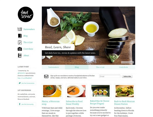 Clean website design example: Food Sense