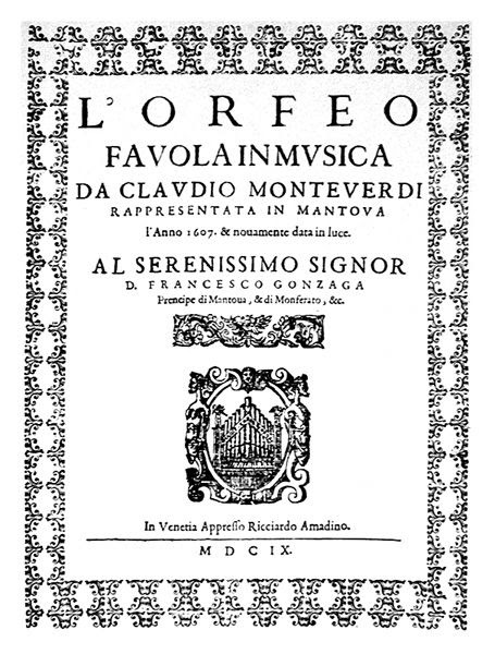 Portada de L'Orfeo de Monteverdi. Imagen de Wikimedia.