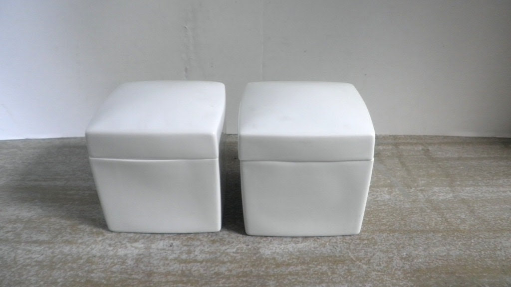 Pair Square White French Limoges Canisters With Lids - shop20max