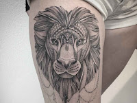 Lion Thigh Tattoos For Women