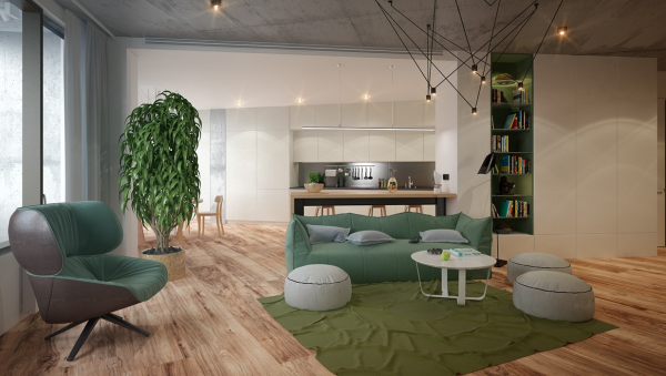 The green color in this particular living room is a perfect match for springtime blooms, making the indoors feel a little brighter all year round.