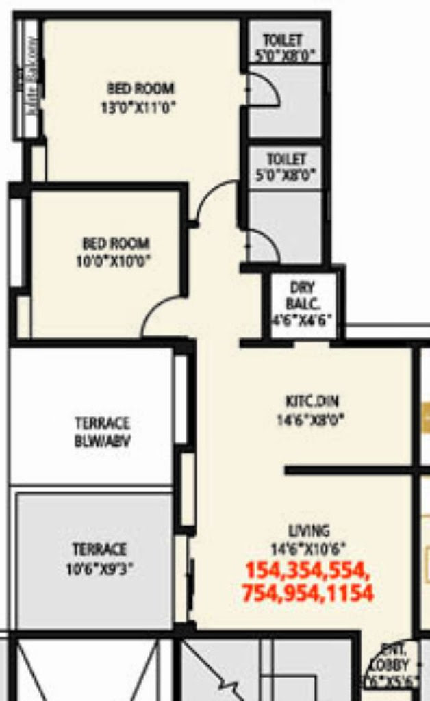 Tropica Ravet - 2 BHK Flat 709 sq.ft. carpet + terrace - in I & J Towers