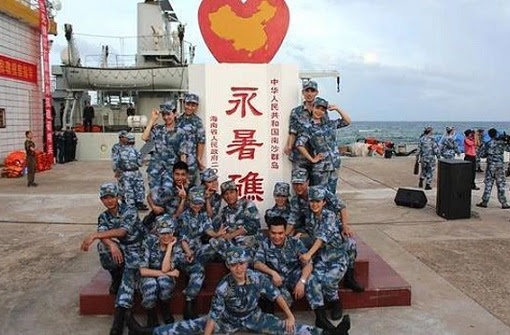 Fiery Cross Reef in South China Sea - Military Posing