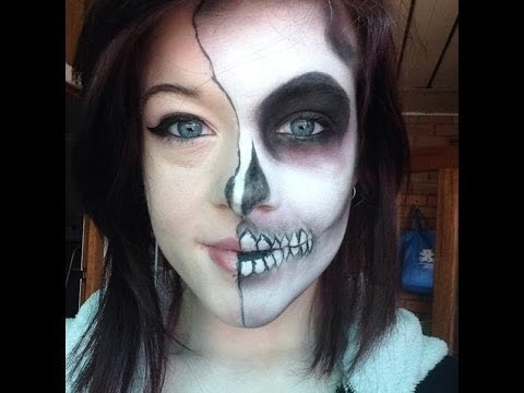 Halloween makeup tutorial skeleton half face easy