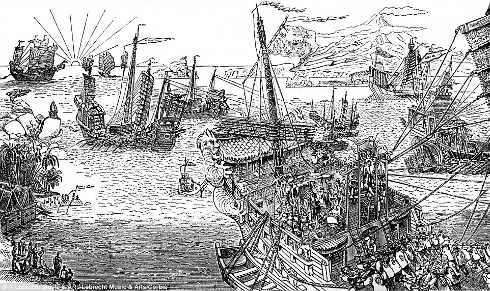 Marco Polo's ship, pictured here in this engraving, reportedly sailed across the Bering Straight to the 'Peninsula of Seals'