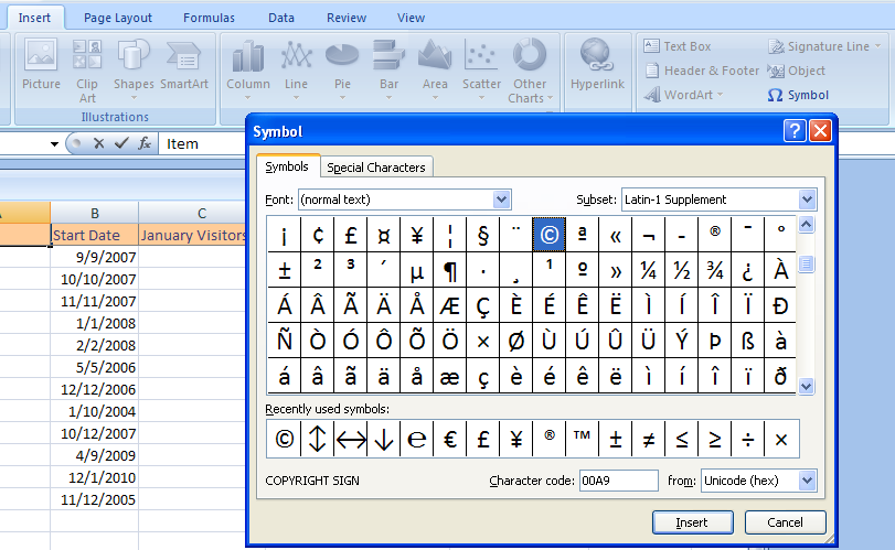 Excel Insert A Symbol Or Special Character