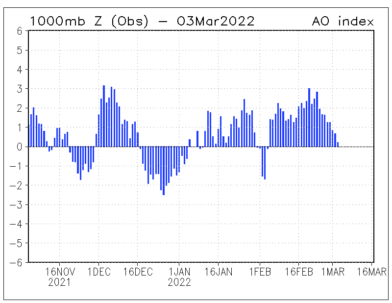 Observed Daily Arctic Oscillation Index.