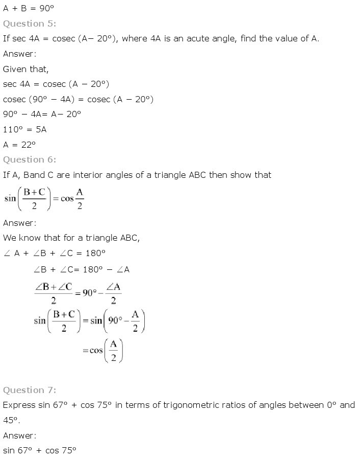 NCERT Solutions for Class 10th Maths Chapter 8 - Introduction to Trigonometry