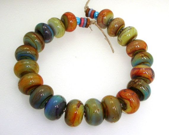 http://www.pinterest.com/pin/171207223304618793/ Handmade Lampwork Bead Set Caramel Slate Blue by elizabethsbeads, $50.00