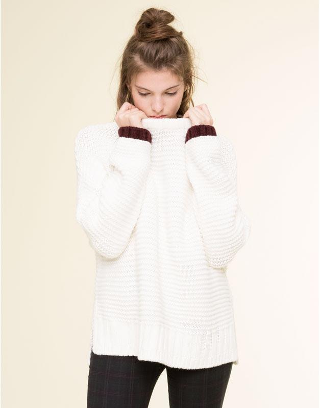 Pull&Bear - mujer - pacific girls - jersey grueso puños contraste - hielo - 09559337-I2015