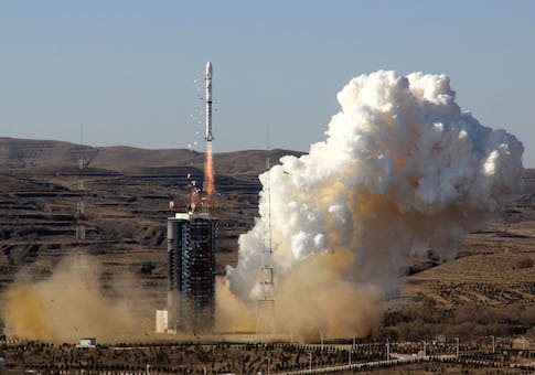 A Long March 4B (CZ-4B) carrier rocket carrying the CBERS-4 satellite lifts off at the Taiyuan Satellite Launch Center in Taiyuan city, north China's Shanxi province, Dec. 7, 2014