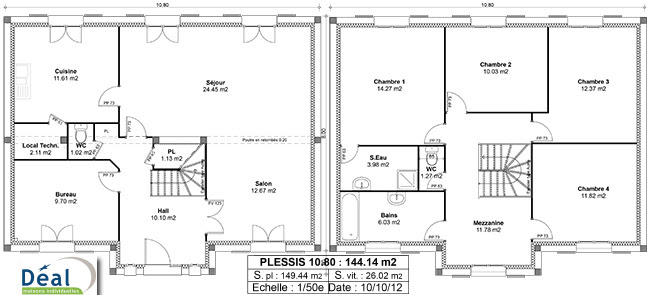 Plan de Maisons: Plan Maison R1 4 Chambres