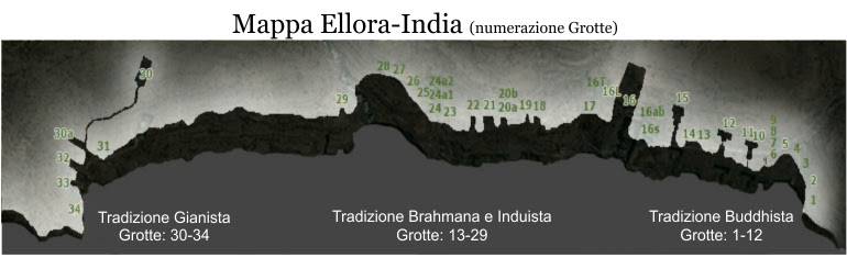 Ellora mappa numerazione grotte