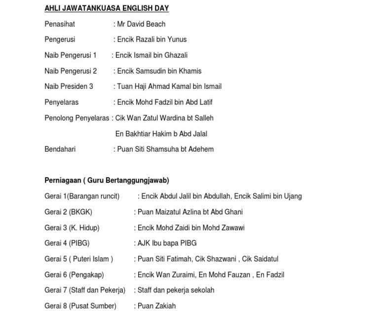 Ahli Jawatankuasa Program In English Kokakka