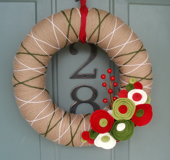 Yarn Wreath Felt Handmade Holiday Door Decoration - Holiday Special 12in