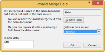 Microsoft Office Tutorials Mail Merge Invalid Merge Field Notification