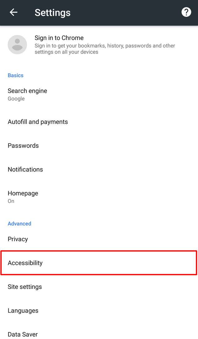 Chrome settings