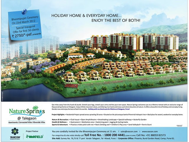 Visit Vascon Nature Springs Villas Row Houses 2 BHK & 3 BHK Flats & Vascon Nature's Nest 1 BHK 1.5 BHK & 2 BHK Flats at Varale near Talegaon Dabhade Taluka Maval District Pune 410 507 - Bhoomipujan & Inaugural Offer Ad