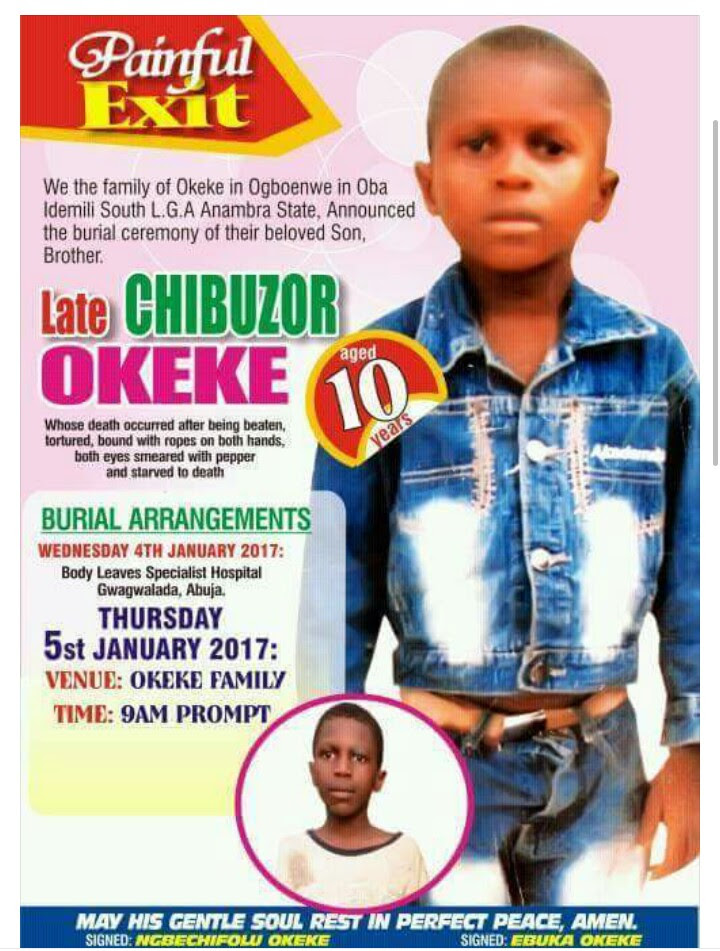 Obituary Poster Of A 10-Year-Old Boy Beaten, Tortured And Starved To Death 