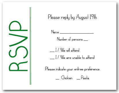 Green on White RSVP Cards, Reply Cards, Response Cards Green on White RSVP Cards, Reply Cards, Response Cards