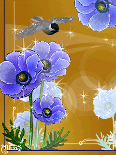 Голубые цветы (и птичка)