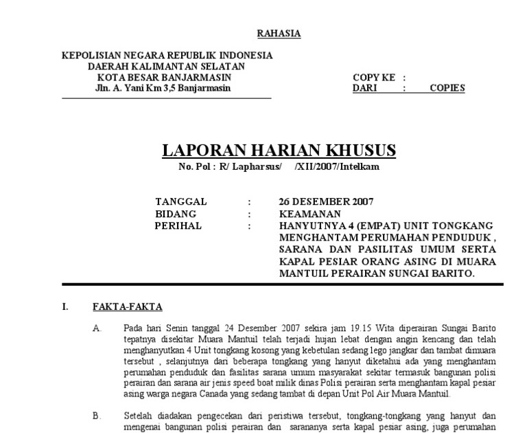 Contoh Laporan Intelijen Dunia Sosial