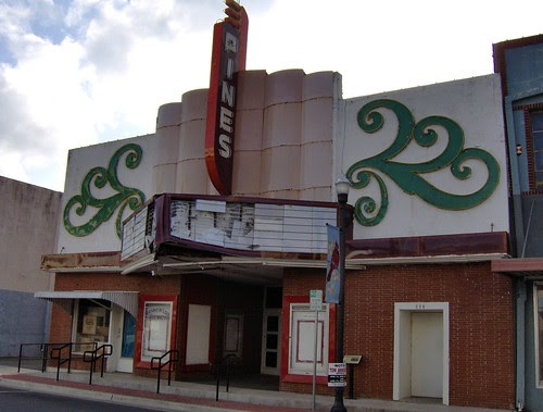 damaged pines theatre marquee