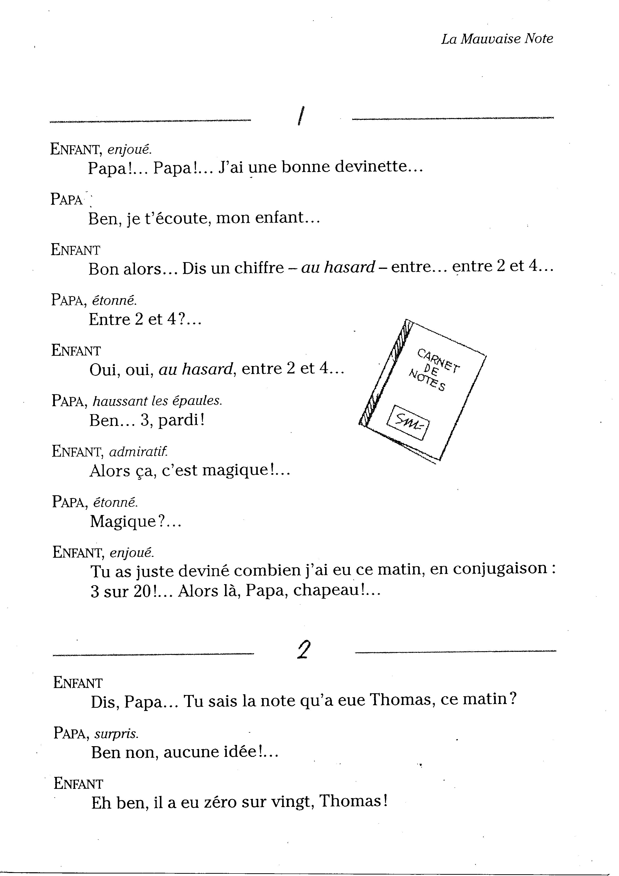 Pièce De Théâtre Cycle 3 Tapuscrit Piece De Theatre La Mauvaise Note Texte