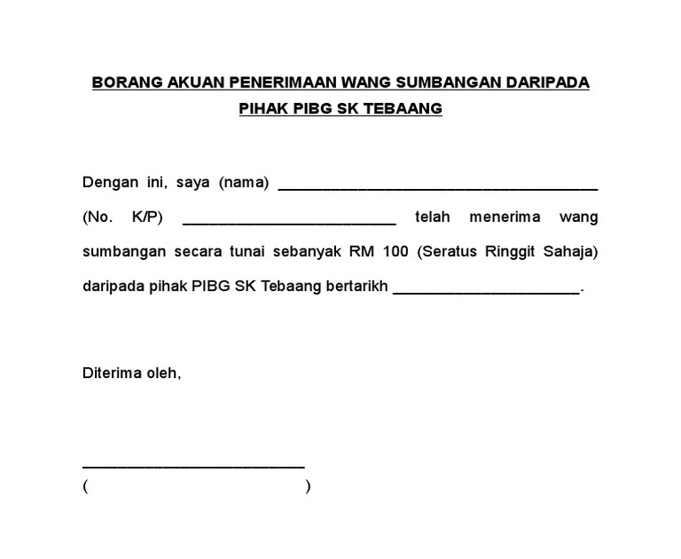 Contoh Borang Akuan Penerimaan Dokumen