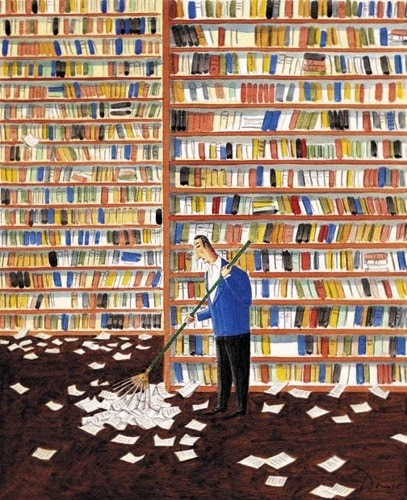 L'AUTOMNE © Benoît Van INNIS (Artist, Belgium).  ... ... The library in AUTUMN ... the books shed their leaves...