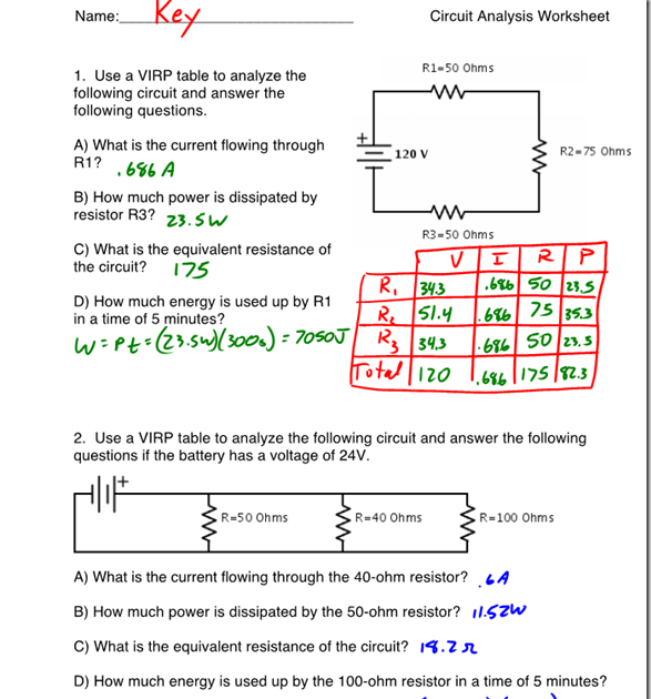 Combination Circuits Answer Key