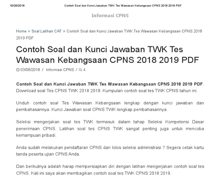 Soal Ujian Penerimaan Cpns Dan Kunci Jawaban - 17+ Soal Ujian Penerimaan Cpns Dan Kunci Jawaban Gratis