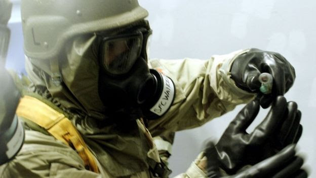 A US soldier in a chemical weapons training drill (file image)