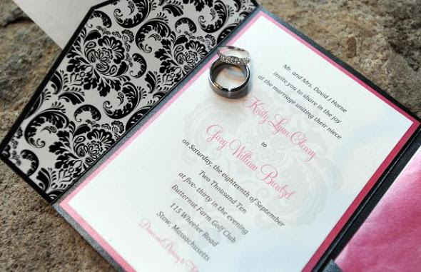DIY damask and pink invitations wedding invitations damask diy black pink 