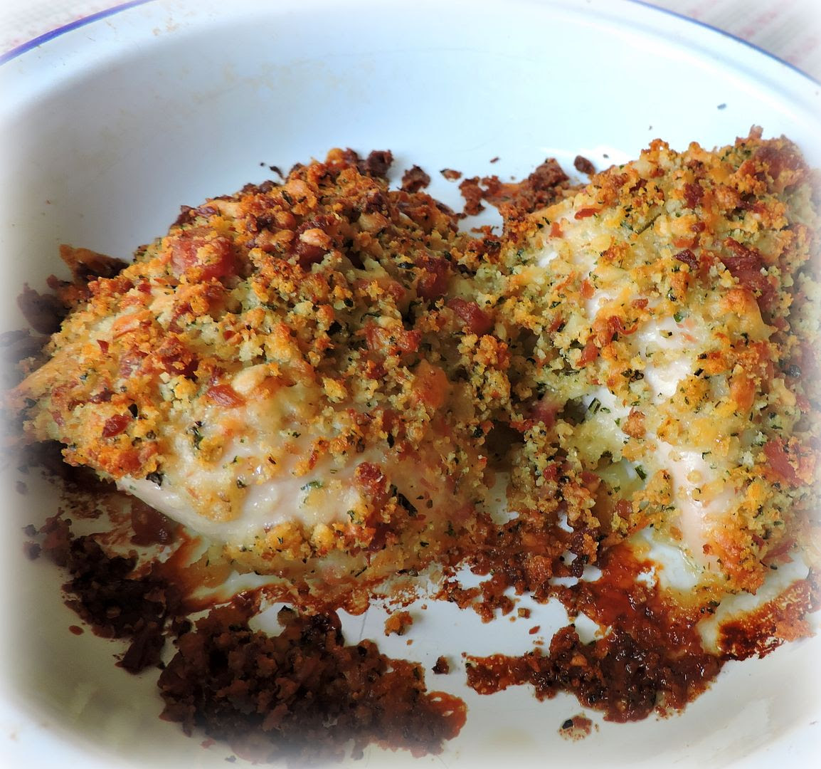 Chicken with a Cheese and Ham Crust