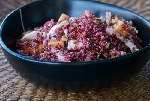 Turkey, Quinoa, and Persimmon Salad with Warm Cranberry-Maple Dressing