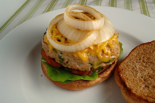 Turkey Burgers with Smoked Gouda and Grilled Onions