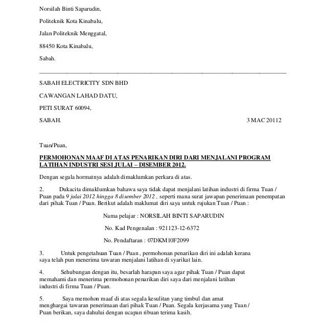 Contoh Karangan Surat Tidak Rasmi Memohon Maaf  Contoh Surat