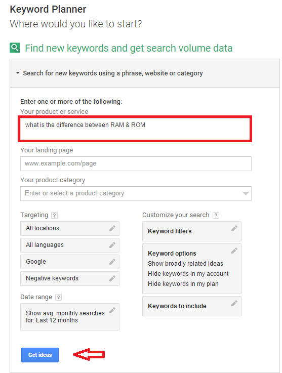 Google Keyword Planner tool Google Keyword Planner tool