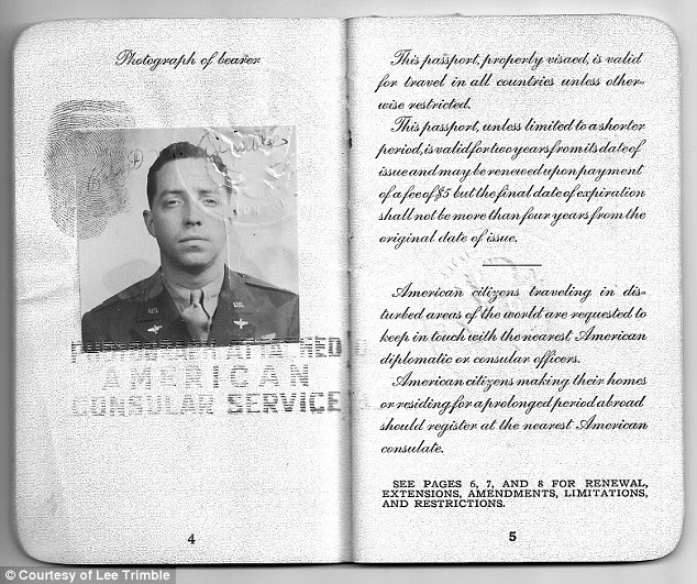 Photographed: The passport picture shows Trimble in his dress uniform - not what he would be wearing in the Ukraine