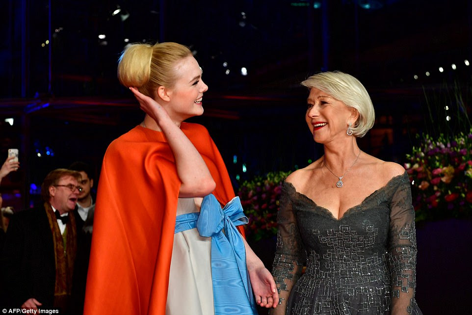 In good company: The British star shared a laugh with Elle as they chatted ahead of the official screening