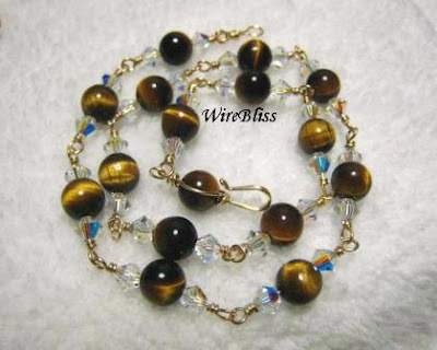 wire wrapped anklet Wire wrapped tiger's eyes anklet with gold filled wire and swarovski crystal
