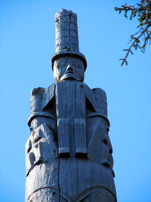 figures atop a totem pole, Kasaan, Alaska