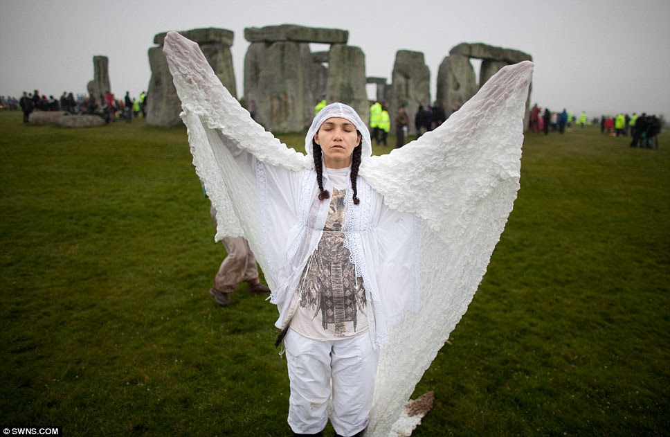 Hello pilgrim: Gleu Sunpooja, from Brazil, was among thousands celebrating the summer solstice at Stonehenge - in spite of the wet weather