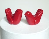 Cherry Red Wedding Cake Topper - Bride and Groom Love Birds - oenopia
