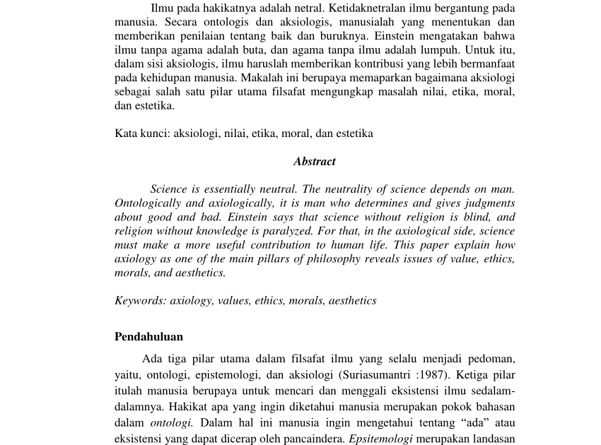 √ Jurnal pengertian ontologi epistemologi dan aksiologi beserta contohnya pdf