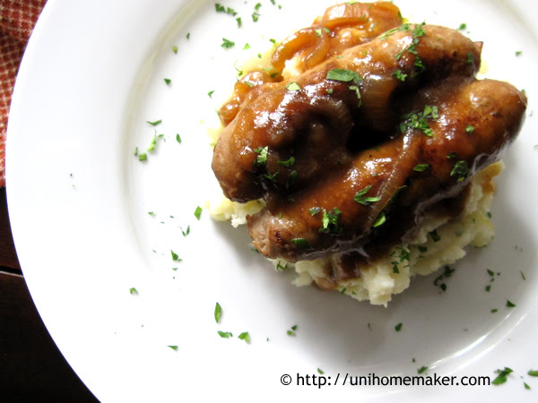 Bangers and Mash with Guinness Onion Gravy